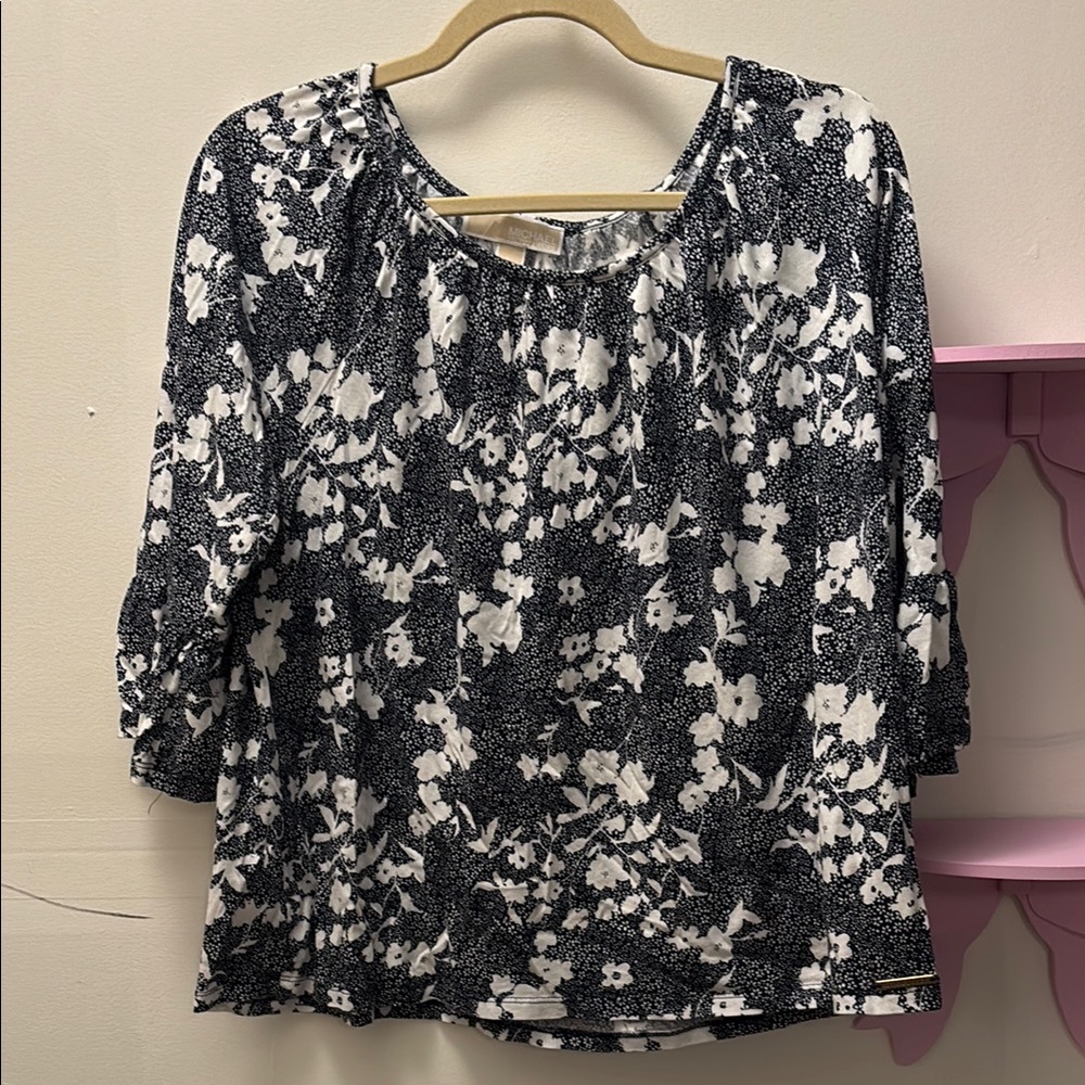 Floral Navy and White Women's Top
